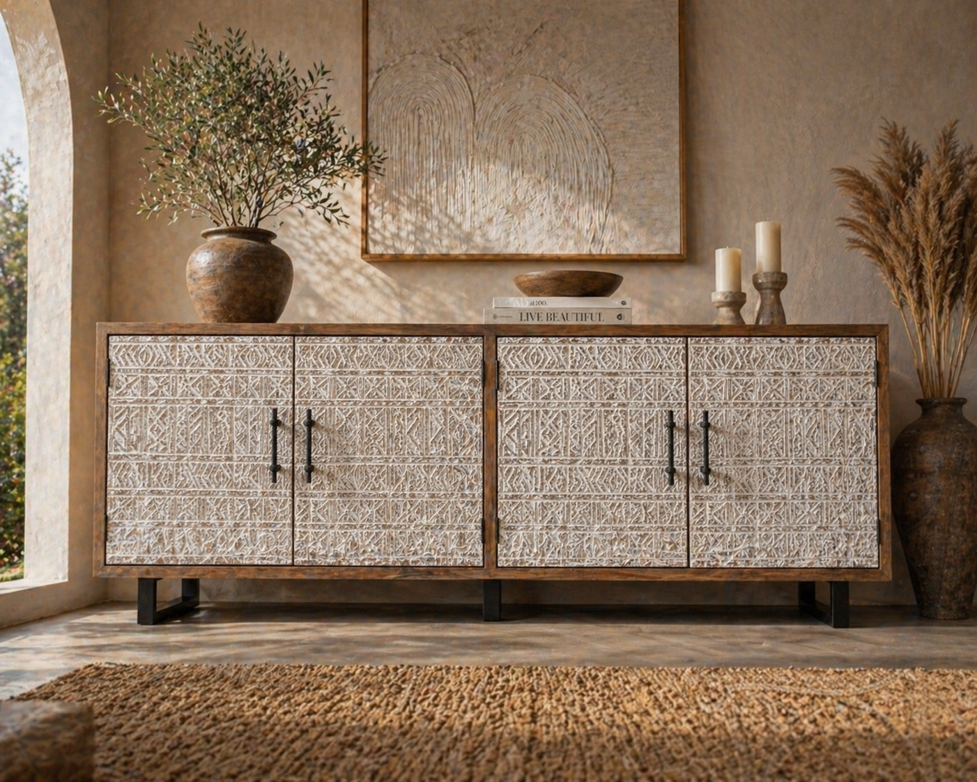 Marjorie Tribal Carved Buffet | Reclaimed Teakwood Sideboard