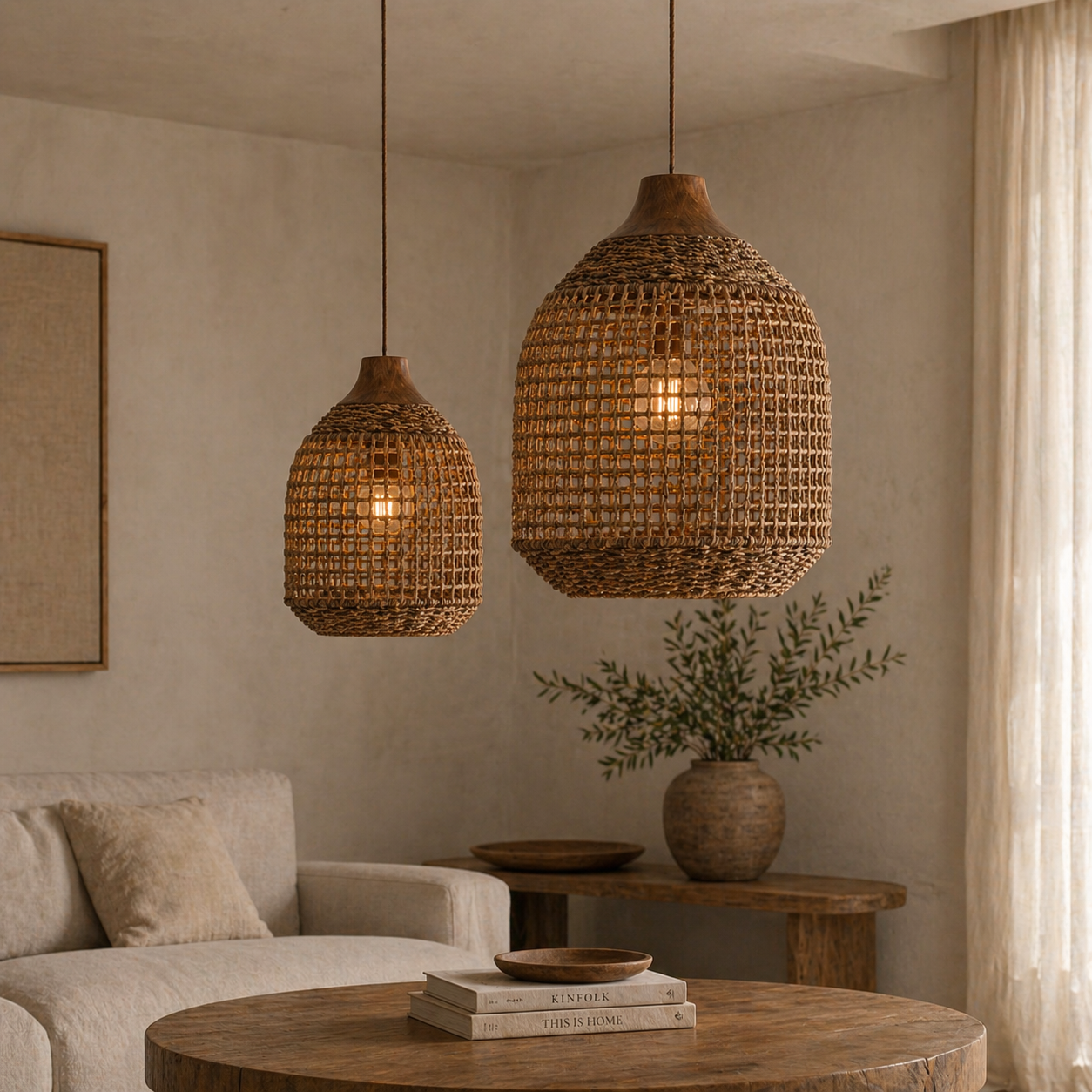 Serene Pendant Lamp with Natural Teak Wood Accents