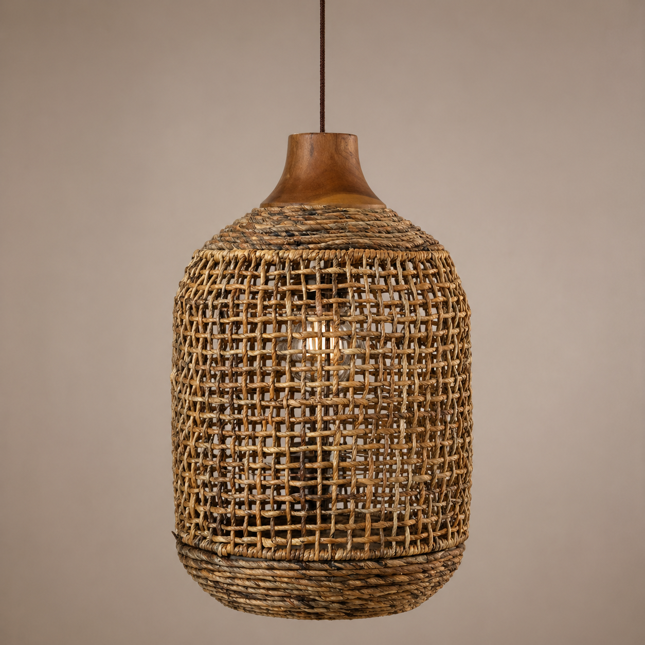 Serene Pendant Lamp with Natural Teak Wood Accents