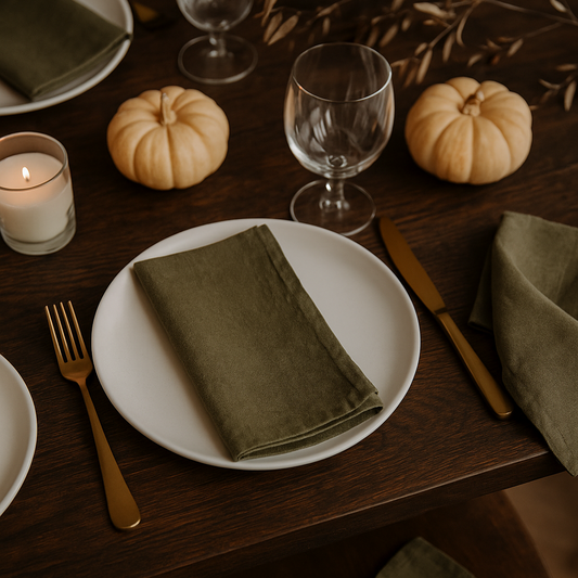 Napkin Bungalow Linen/Green Olive