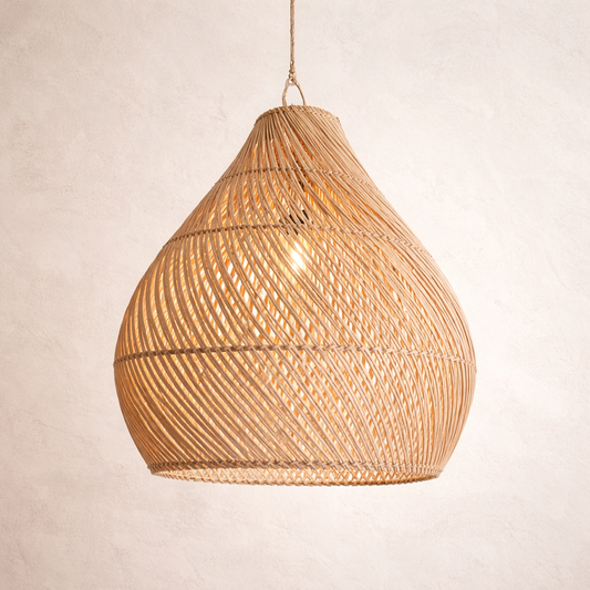 Julian Organic Woven Rattan Hanging Lamp – Natural & White Resort Style