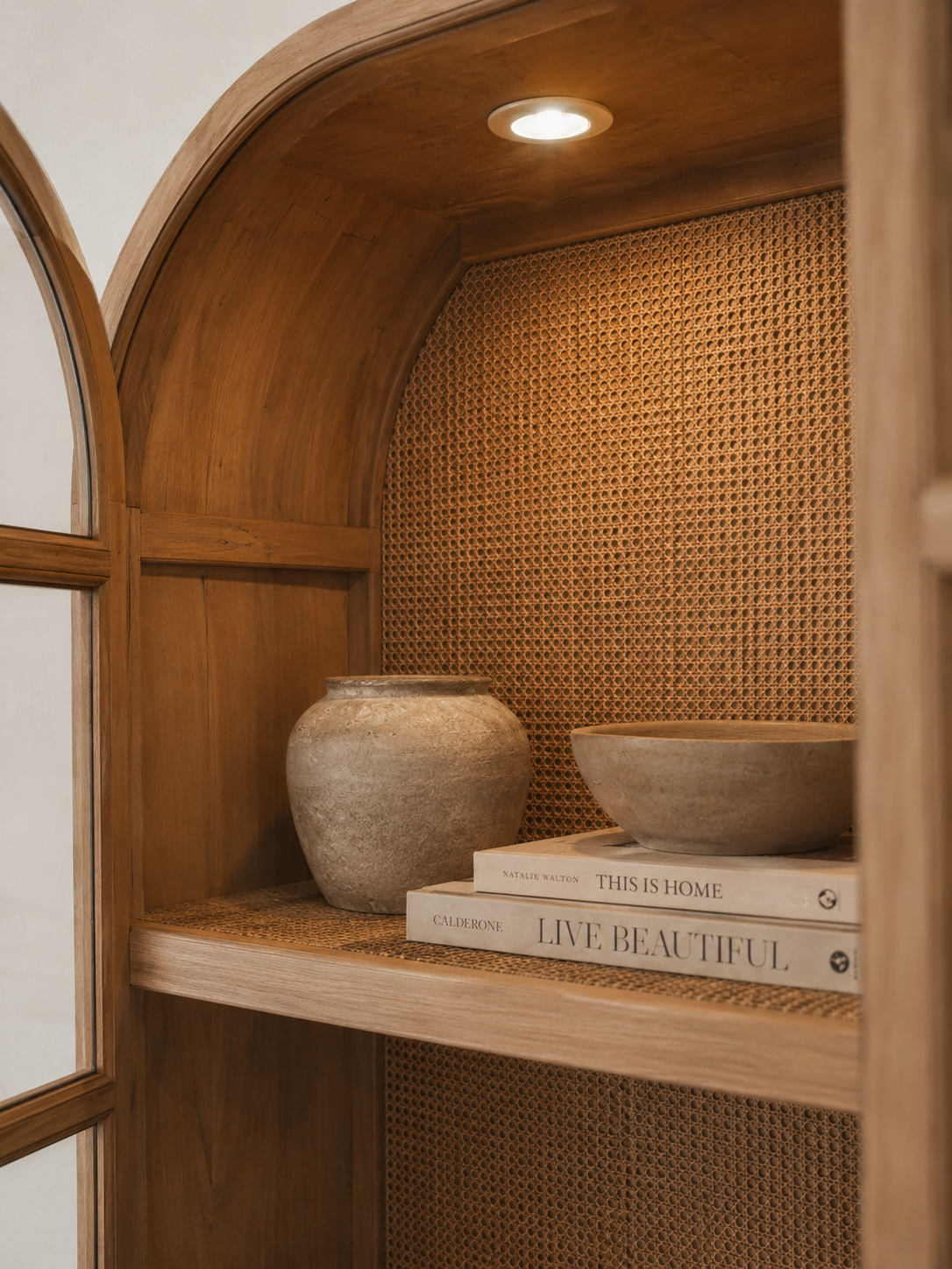 Handmade Rattan Cabinet Selma with Glass Doors – Natural Storage & Display Piece