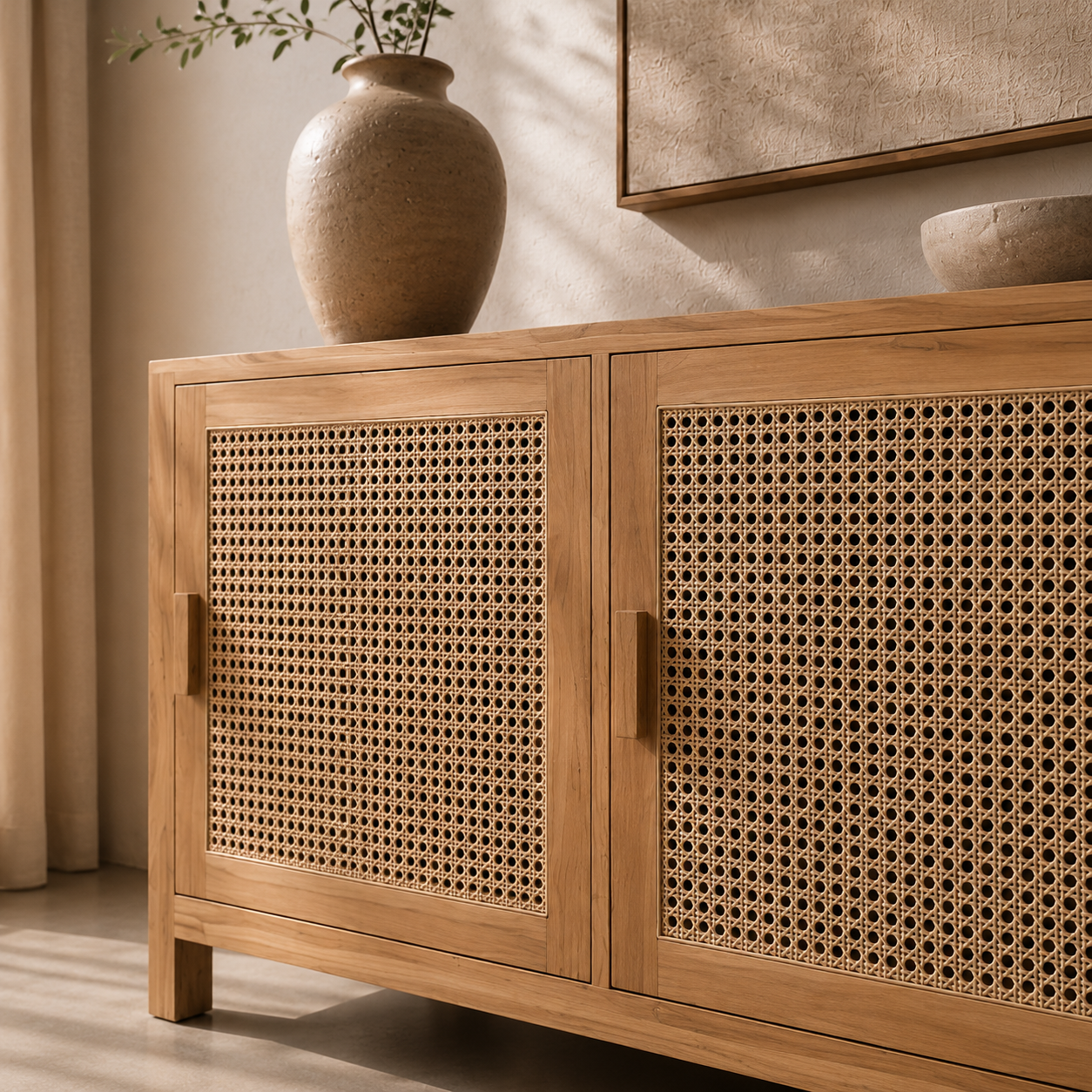 Rattan & Teak 3 Door Oslo Sideboard