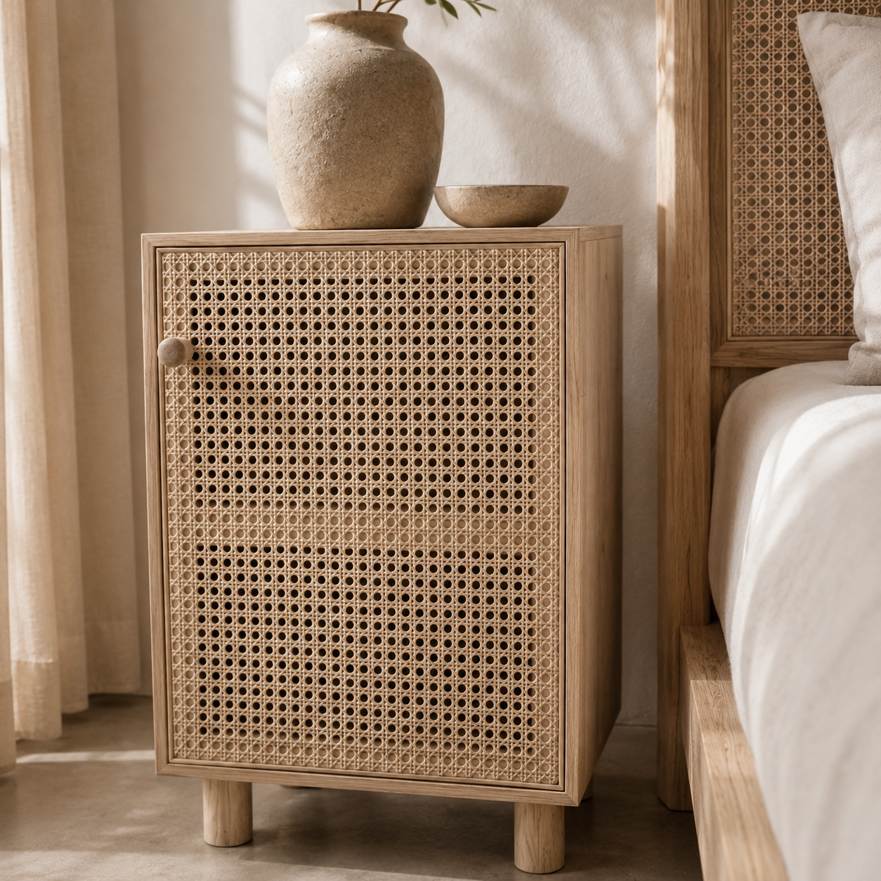 Marvin Rattan Side Cabinet – Compact Wooden Storage Cupboard
