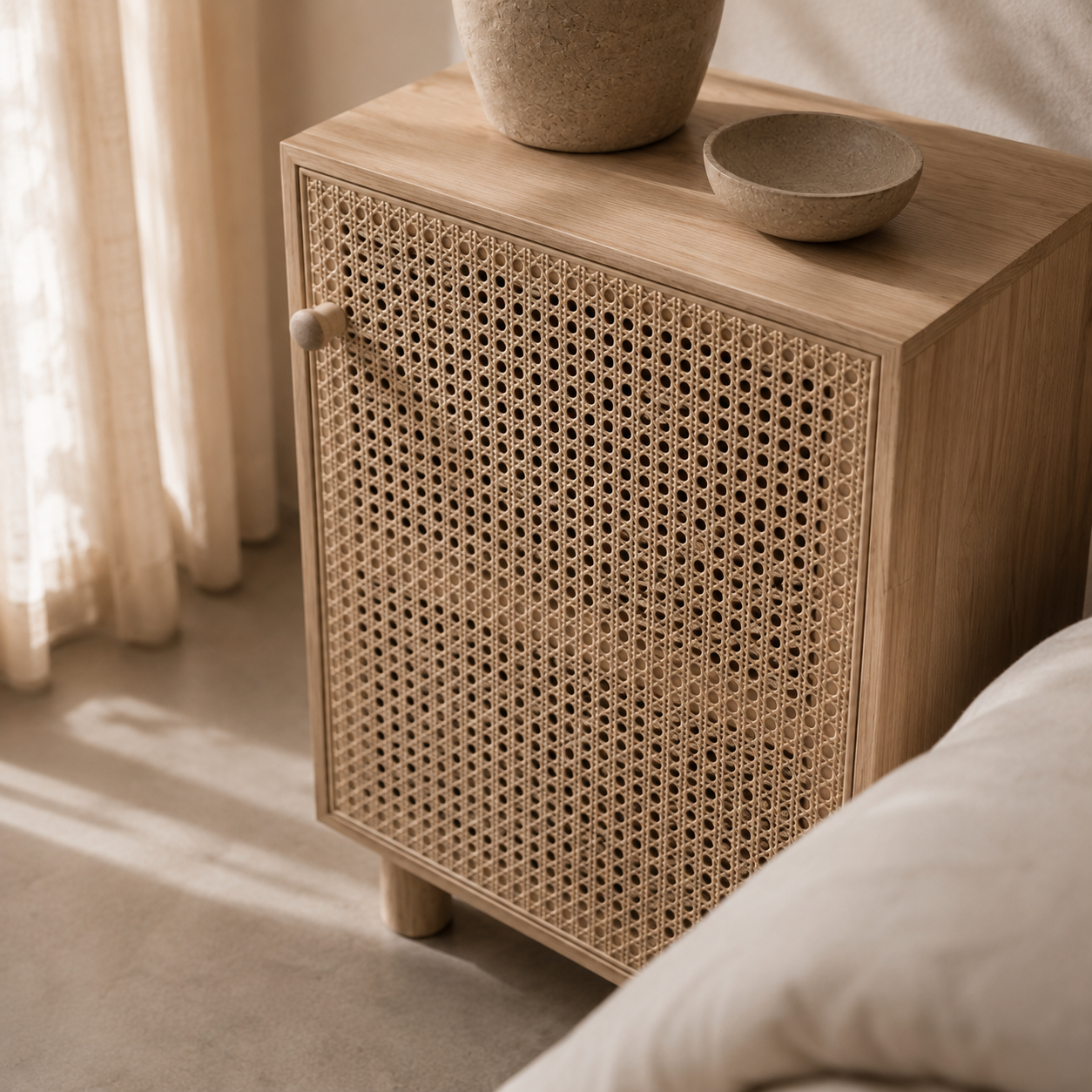 Marvin Rattan Side Cabinet – Compact Wooden Storage Cupboard
