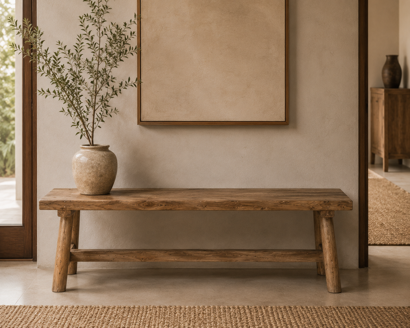 Maeve Solid Wood Rustic Bench – 78.7” Handmade Natural Seating