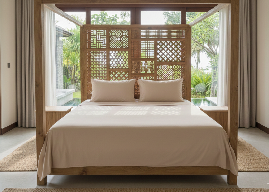 ARUNA Canopy Bed – Modern Geometry Meets Timeless Craftsmanship