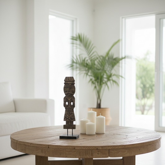 Kiana Tribal Deco on Stand – Suarwood Sculpture with Metal Base