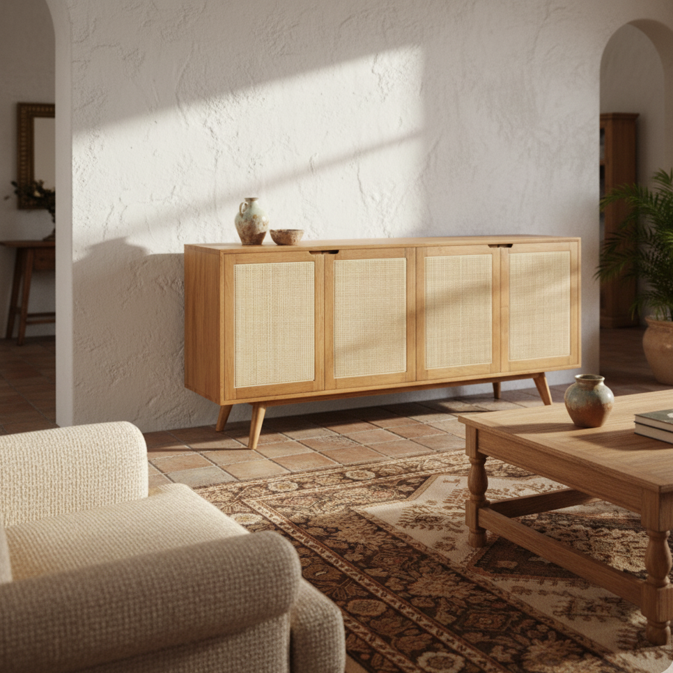 Sideboard Juni Rattan & Teak 4 Door