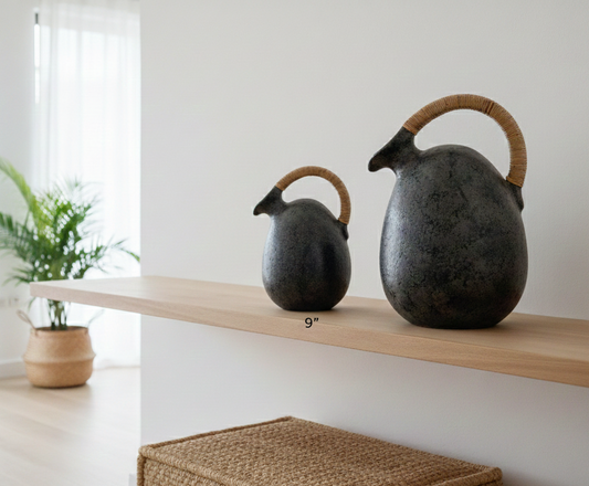 Makoa Earth-Tone Terracotta Vessel with Rattan-Style Handle