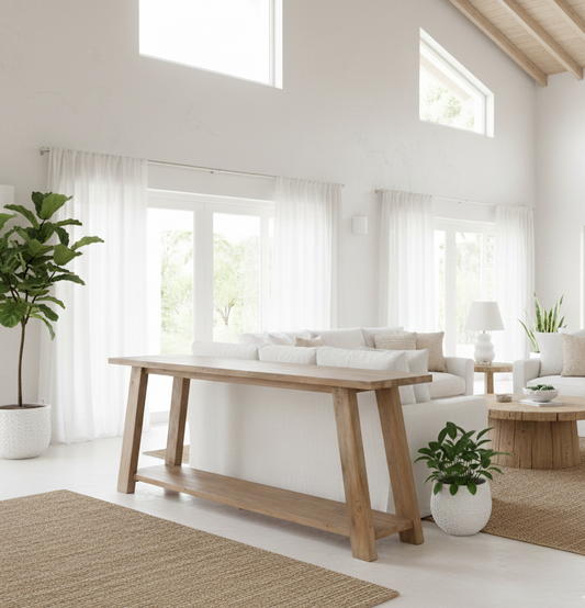 Pierre Minimalist Teak Console – Natural Wood Resort-Style Furniture