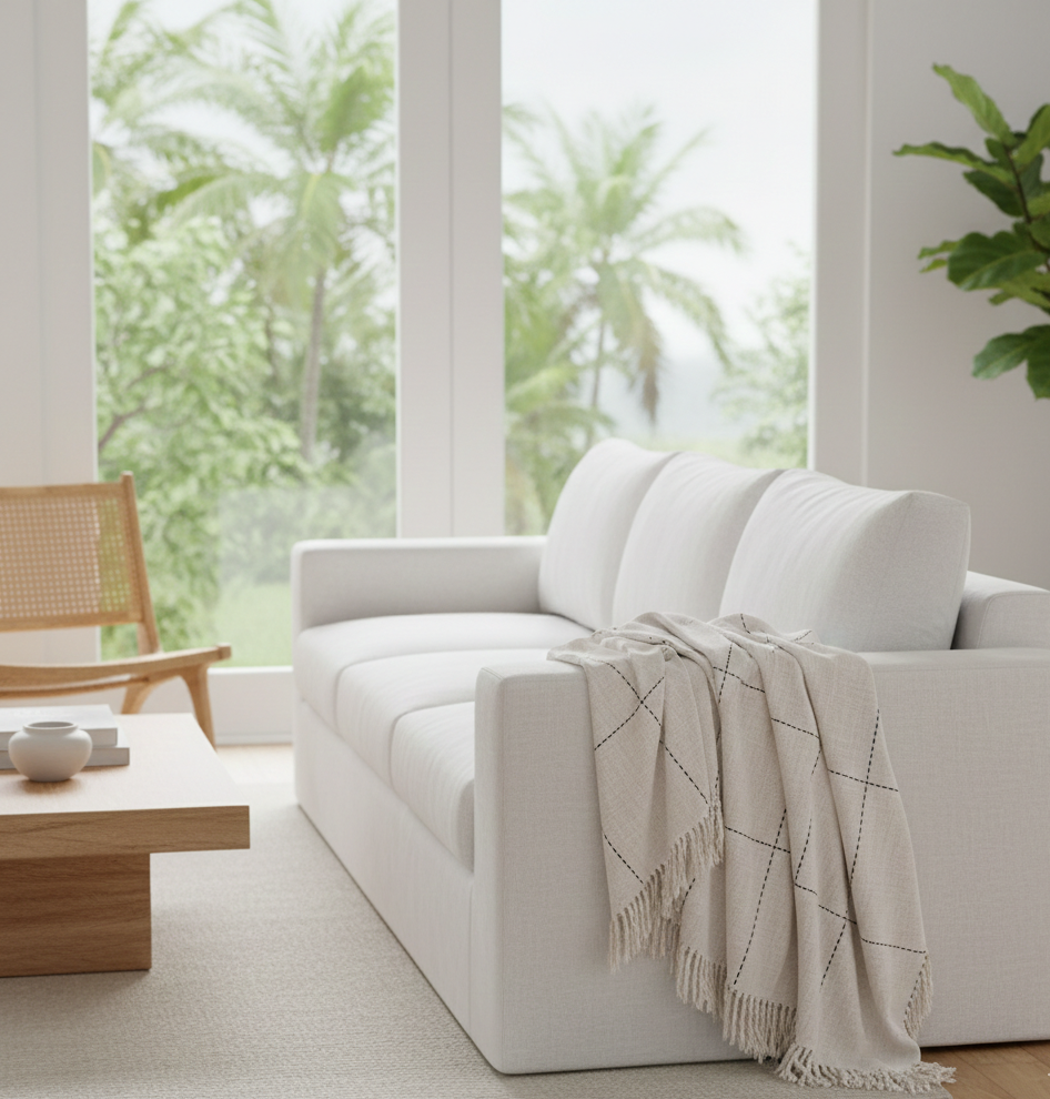 Kiara Natural Handwoven Cotton Throw with Tassels