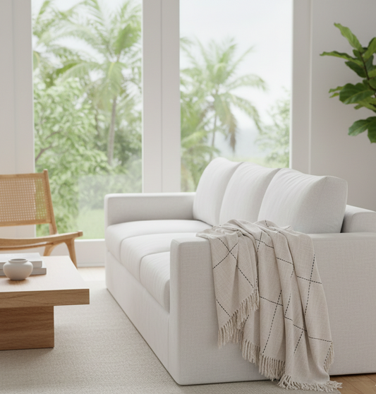 Kiara Natural Handwoven Cotton Throw with Tassels