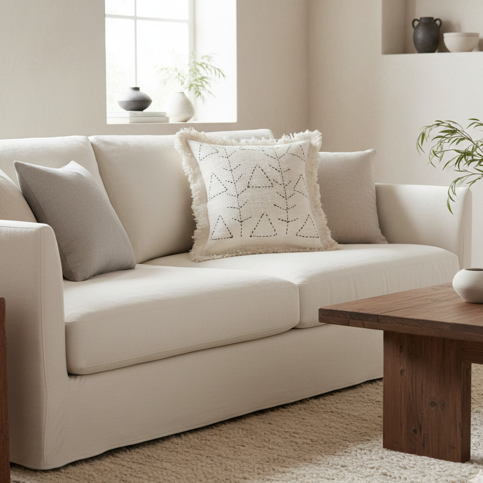 Natural Amara Berber Omo Pillow Cover – Handmade 22”x22” Moroccan-Style Cushion