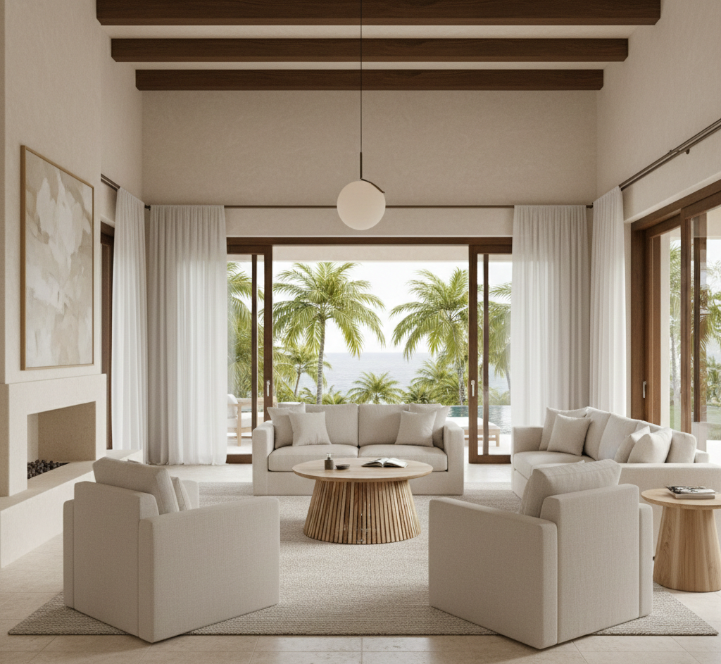 Elton Modern Organic Coffee Table - Resort Style Slatted Wood Table