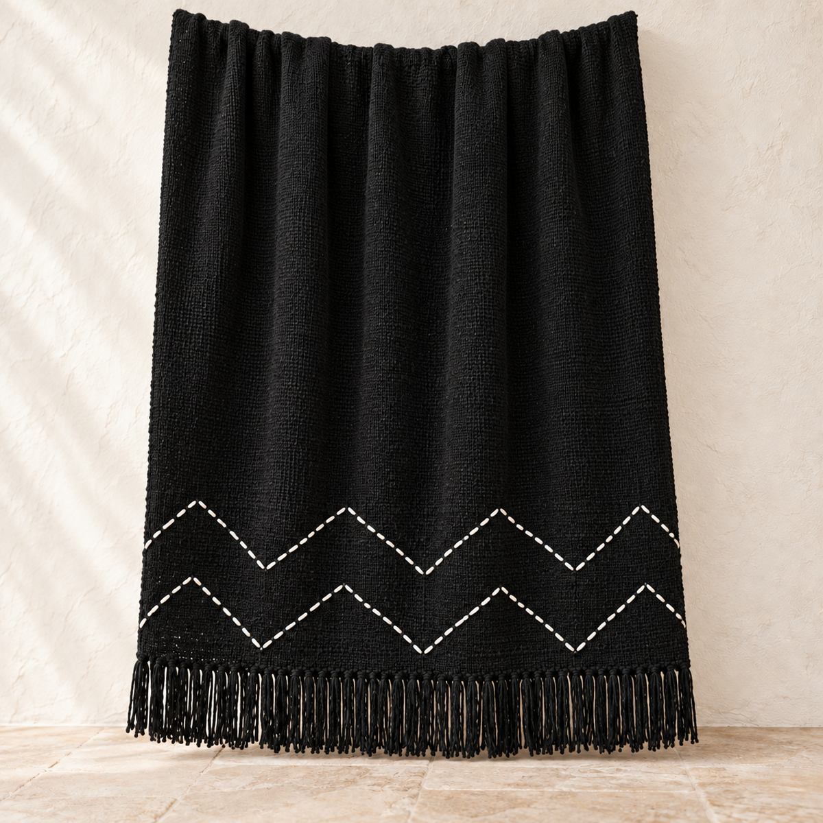 Chevron Cotton Throw – Black