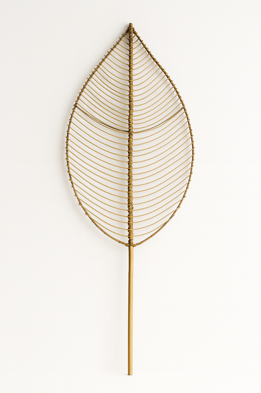 Handmade Hibiscus Leaf - Natural Woven Wall or Floor Accent with bamboo stem