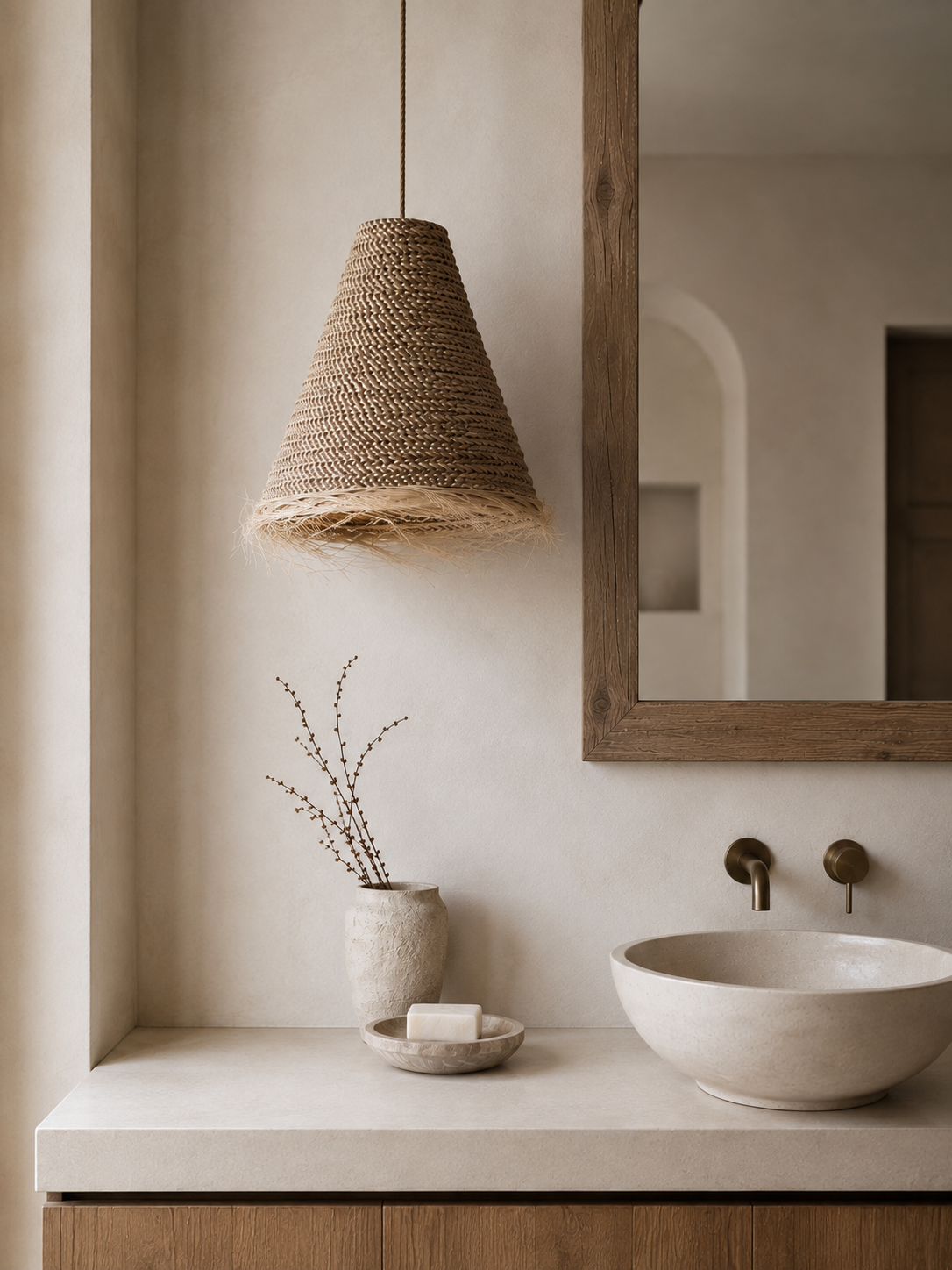 Handwoven Fringe Pendant Light Shade | Handmade Natural Fiber Ceiling Shade from Bali