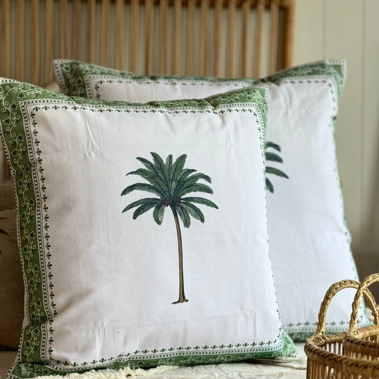 imperial palm plant Imperial Palm Tree Cotton Canvas Cushion Cover in Emerald Green