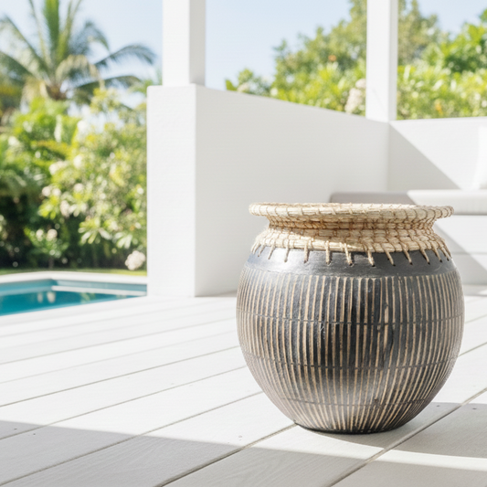 Jaylani Handcrafted Terracotta Vase with Woven Details – Artisanal Decorative Accent
