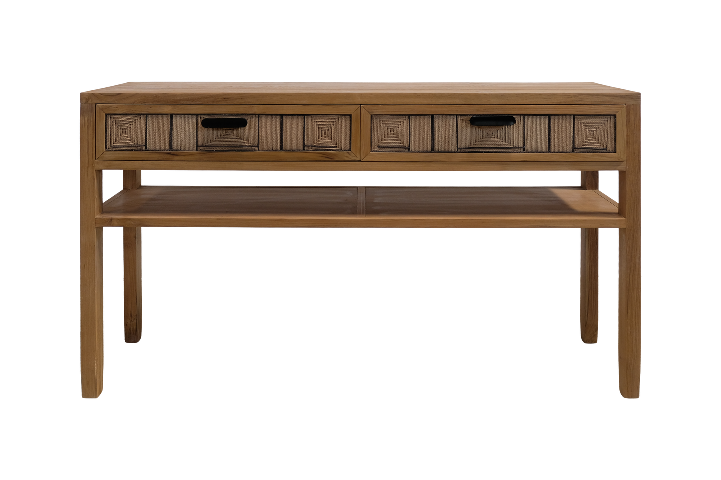 Makaya Artisan Teak Wood Console Table with Woven Drawers