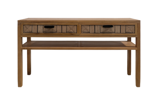 Makaya Artisan Teak Wood Console Table with Woven Drawers