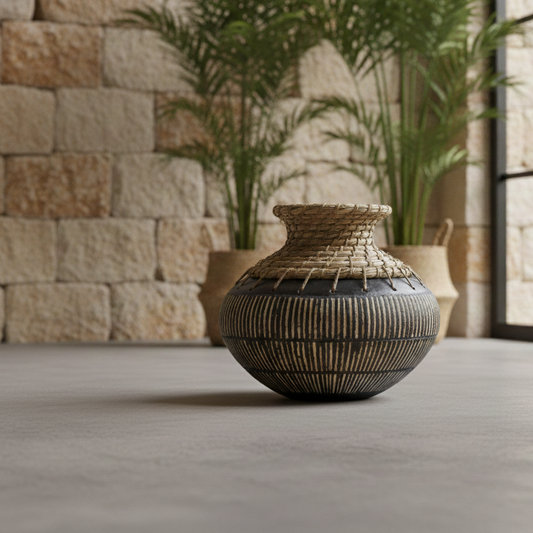 Luana Handcrafted Terracotta Vase with Woven Details – Artisanal Decorative Accent