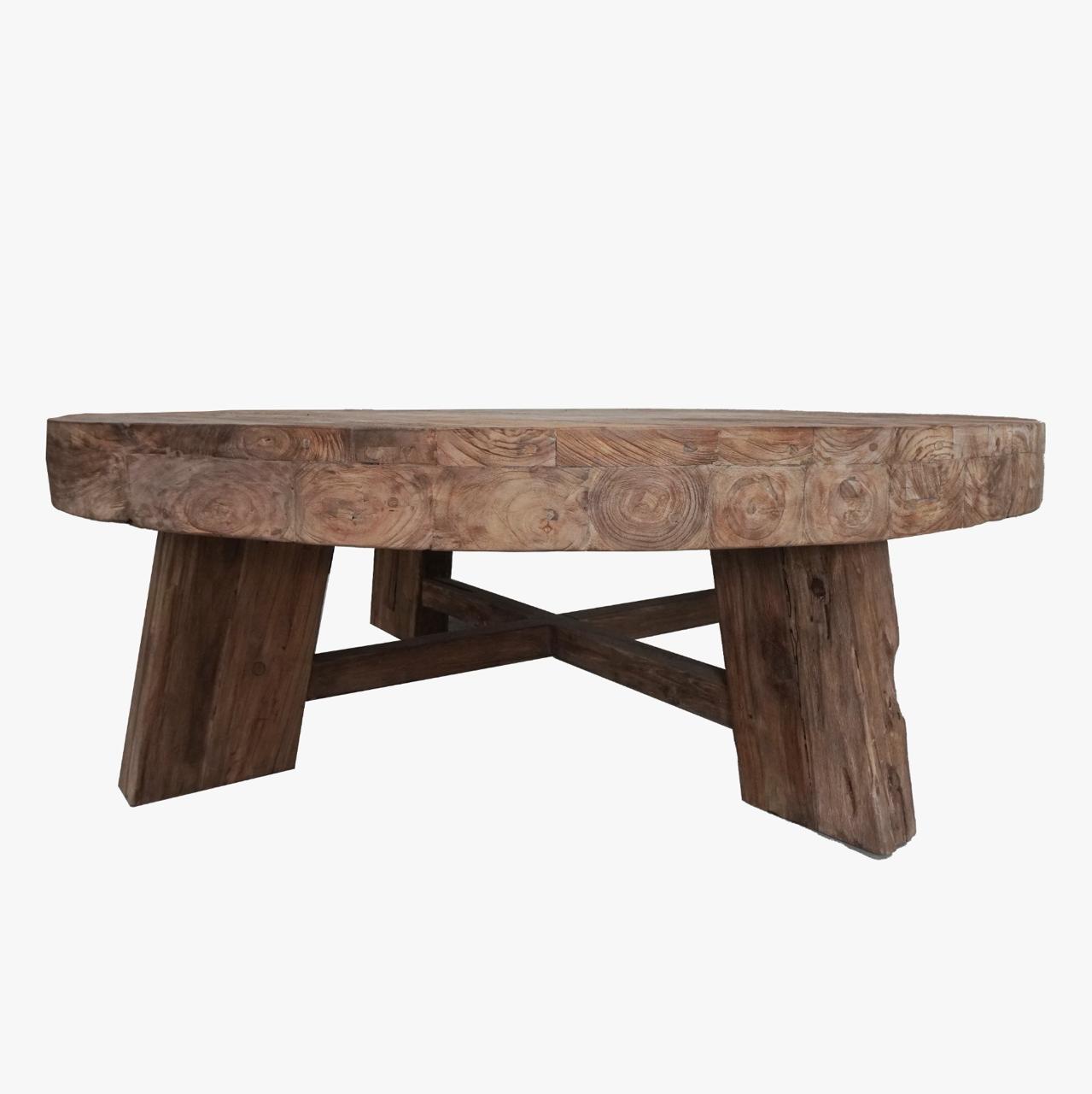 Monroe Minimalist Round Coffee Table – Reclaimed Teak Resort-Style Centerpiece