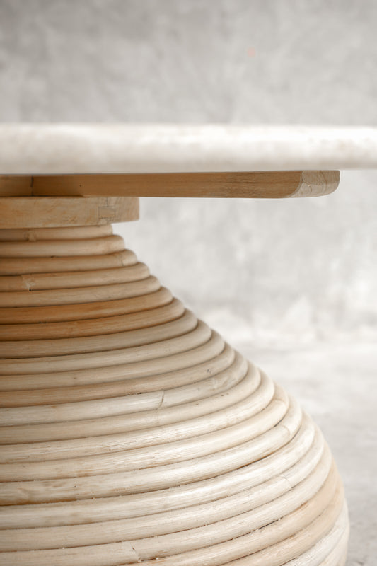 Santiago Sculptural Rattan Coffee Table – Marble or Wood Top