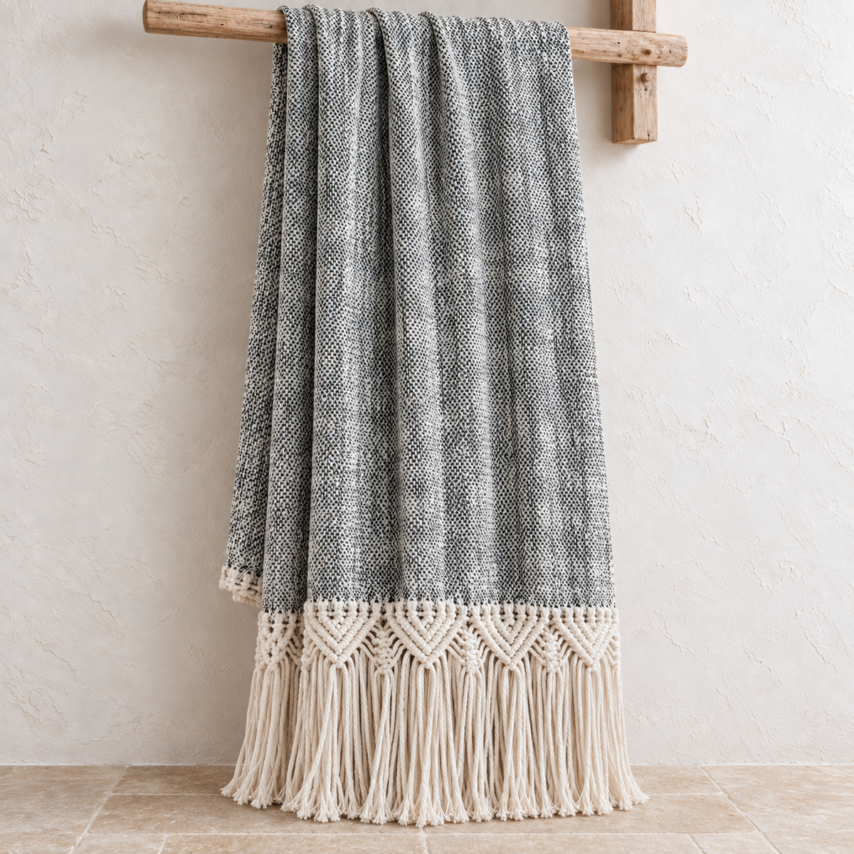 Mountain Macrame Cotton Throw | Black