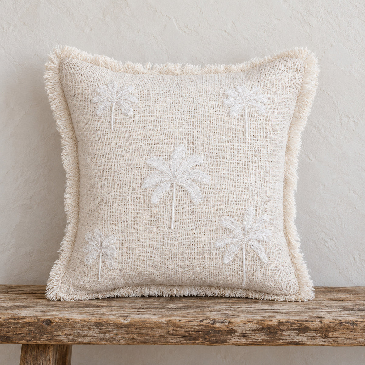 White Nora Handmade Cotton Palm Cluster Pillow Cover