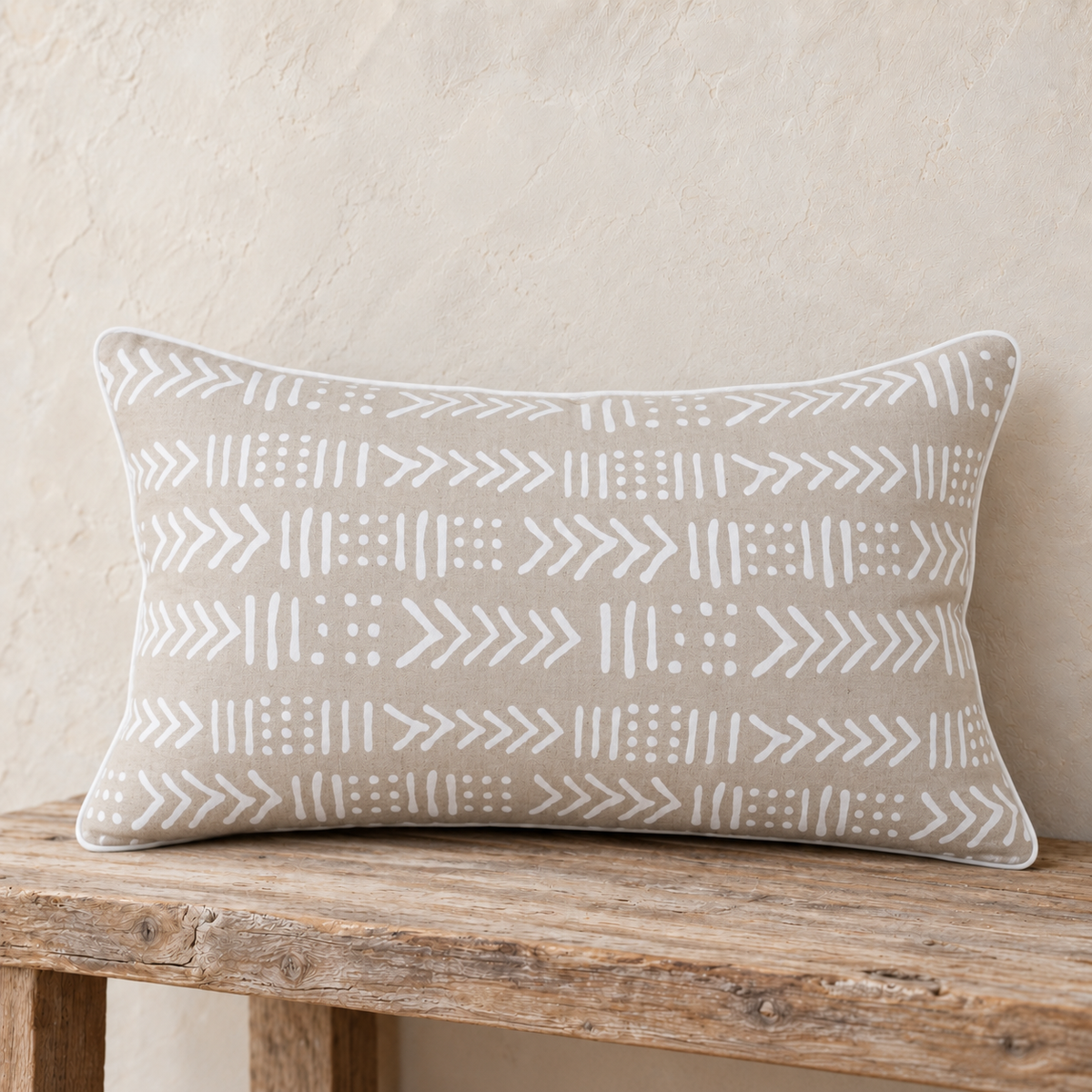 Zulu White Geometric Print Linen Pillow Cover