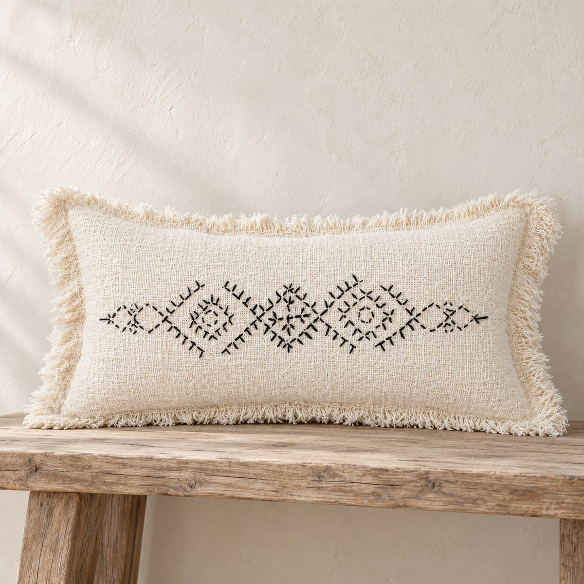 Cruz Hand-Embroidered Cotton Pillow – Natural