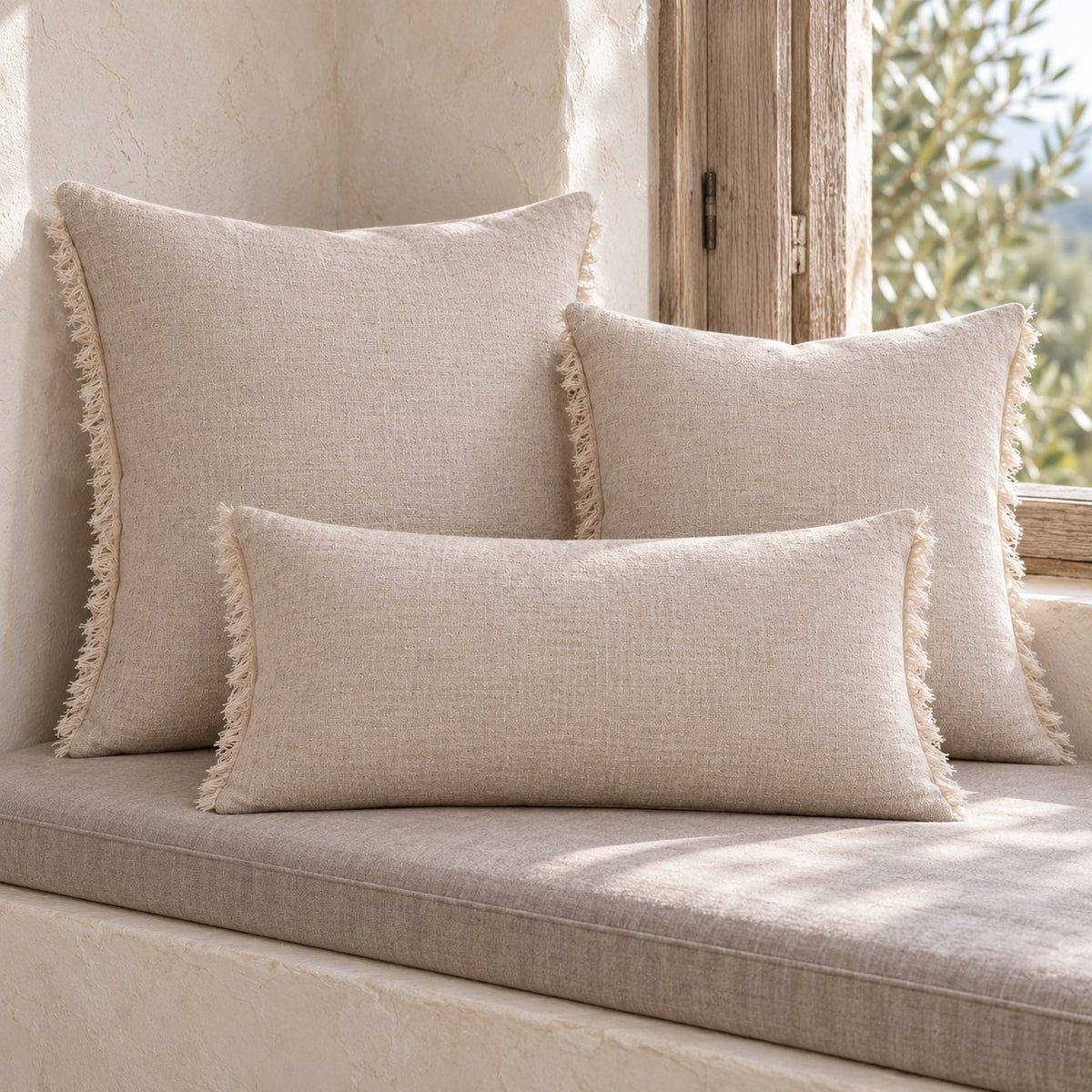 Noa Raw Linen Fringe Pillow Cover – 3 Sizes