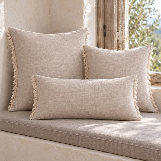 Noa Raw Linen Fringe Pillow Cover – 3 Sizes