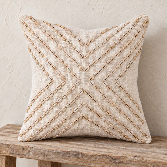 Bailey Cross Cowrie Shell Cotton Pillow Cover