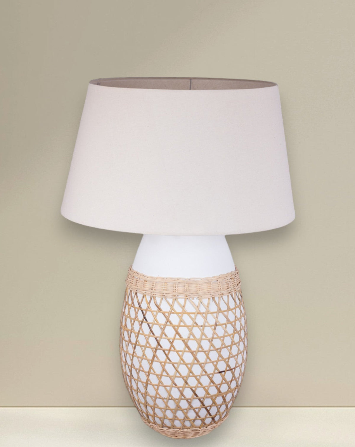Luna Rattan Table Lamp – Oversized Woven Base with Linen Shade