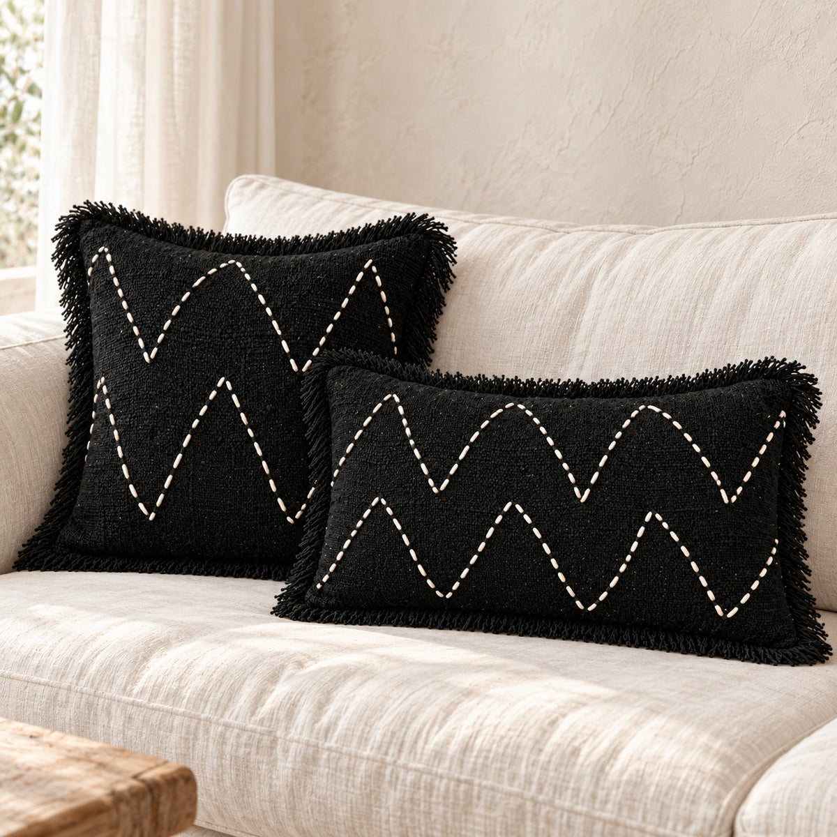 Arabica Black Zigzag Cotton Pillow