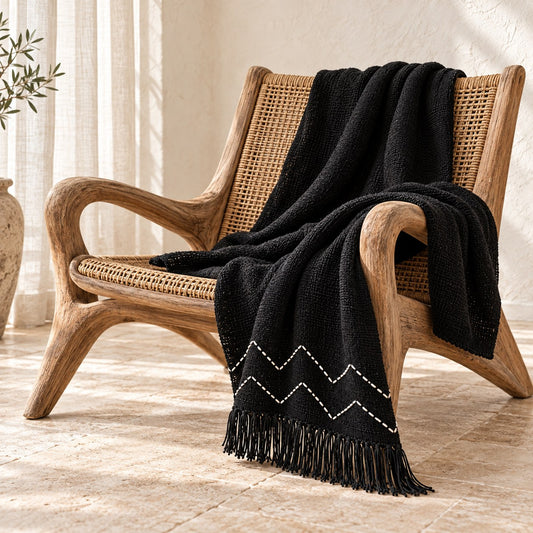 Chevron Cotton Throw – Black