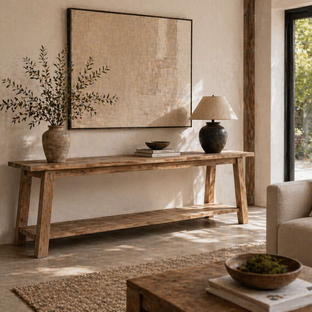 Pierre Minimalist Teak Console – Natural Wood Resort-Style Furniture