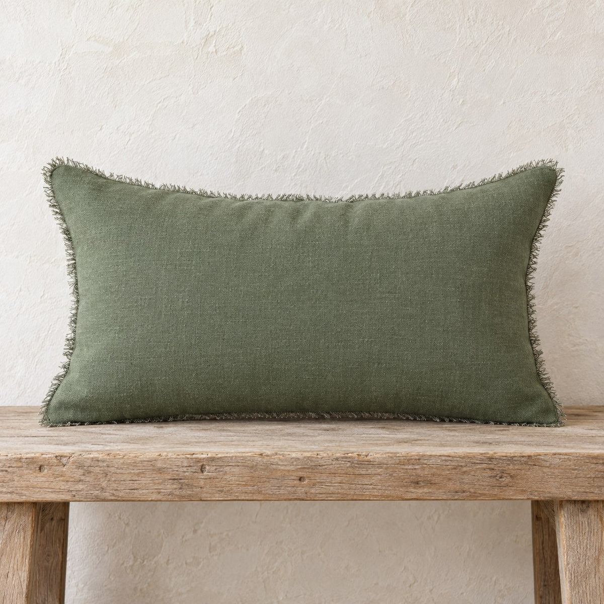 Noa Raw Linen Pillow – Olive Green