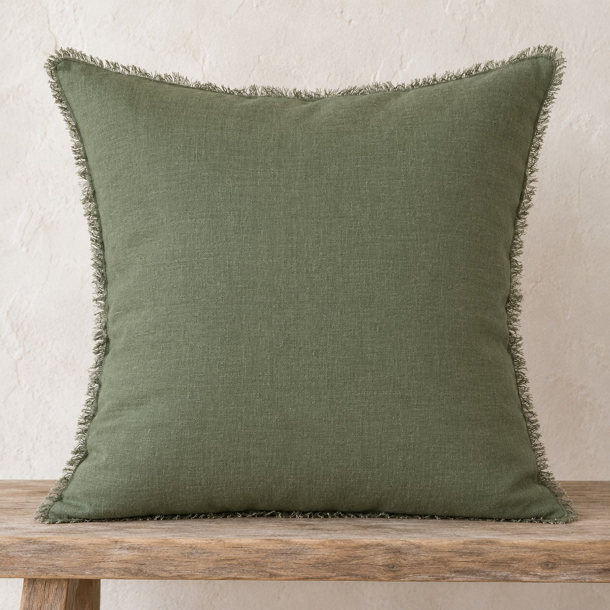 Noa Raw Linen Pillow – Olive Green