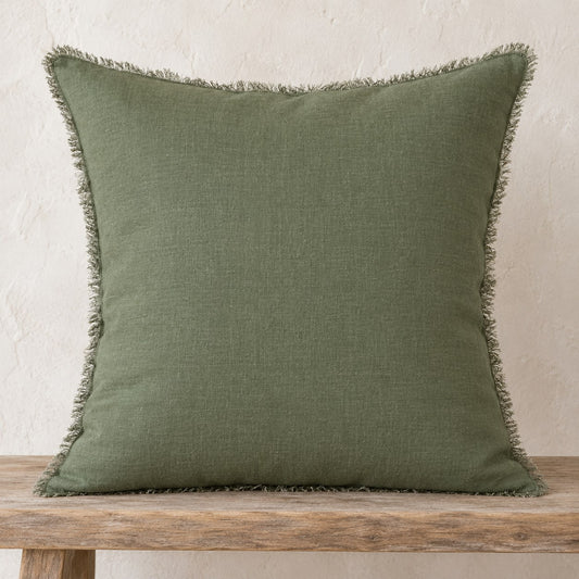 Noa Raw Linen Pillow – Olive Green