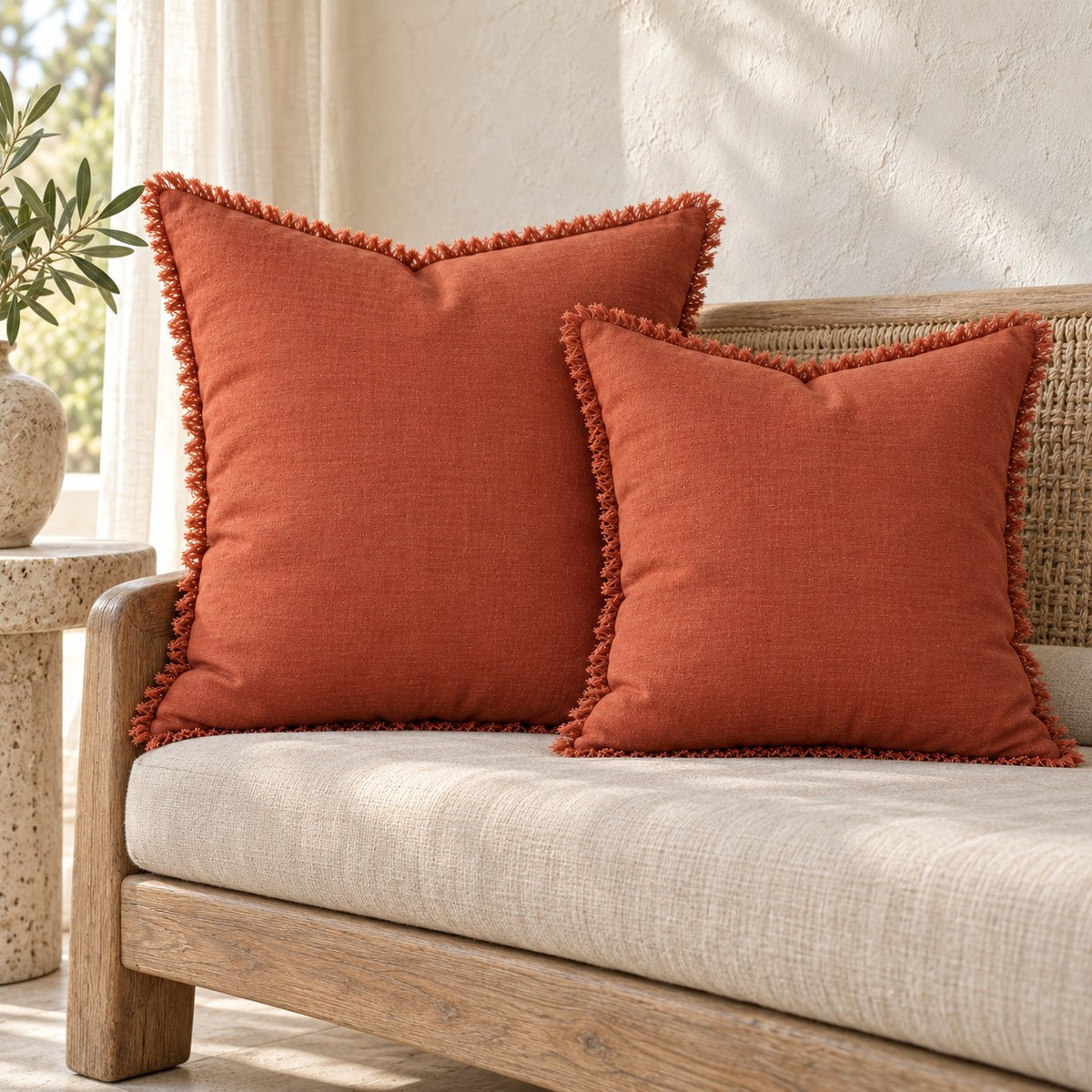 Noa Raw Linen Pillow – Terracotta