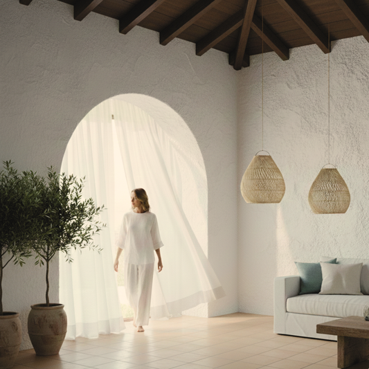 Julian Organic Woven Rattan Hanging Lamp – Natural & White Resort Style