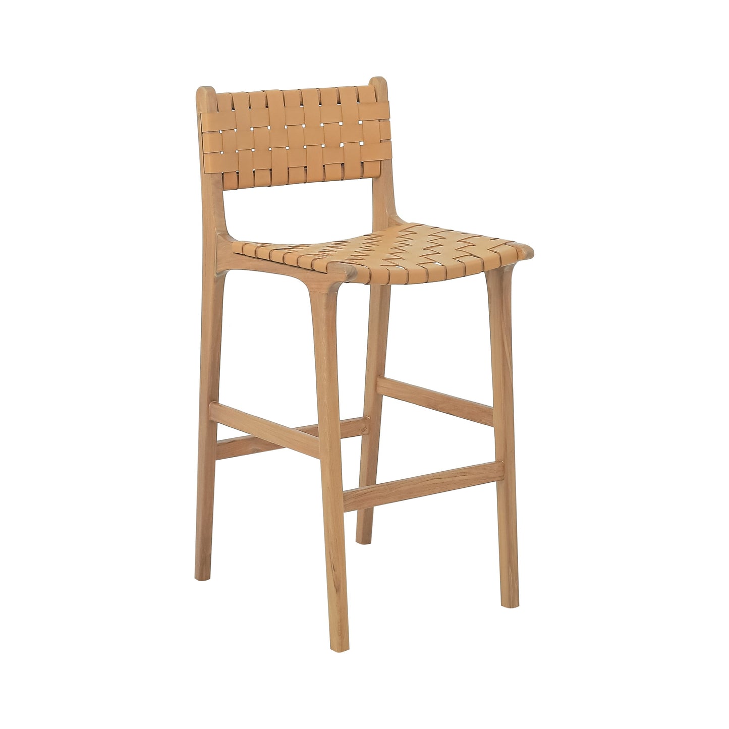 Michigan Bar Chair Solid Teak Wood and Leather Seat