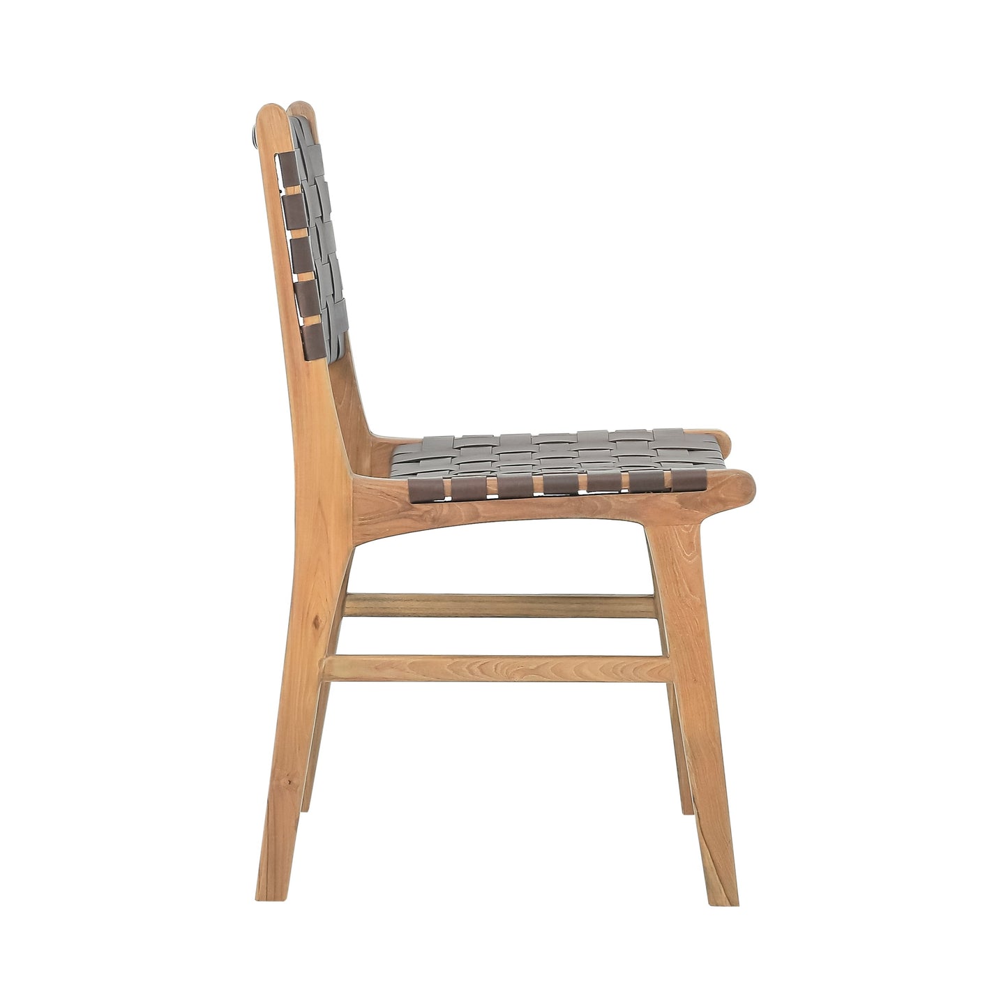 Gatlin Solid Teak Wood and Leather Woven Dining Chair