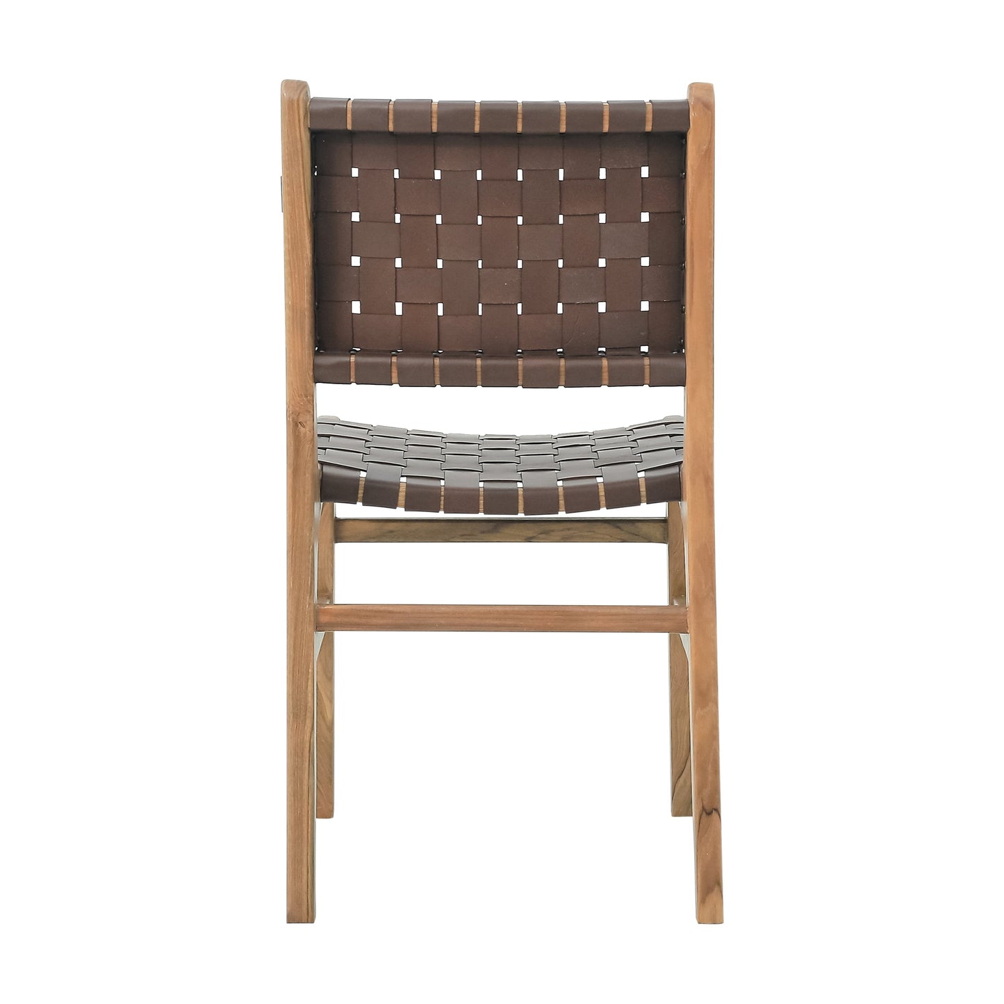 Gatlin Solid Teak Wood and Leather Woven Dining Chair