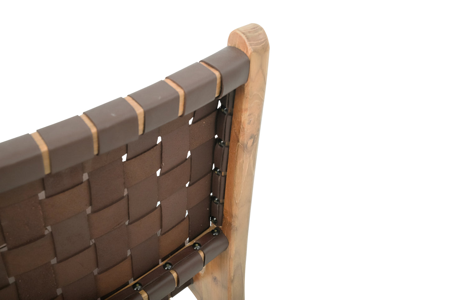 Gatlin Solid Teak Wood and Leather Woven Dining Chair