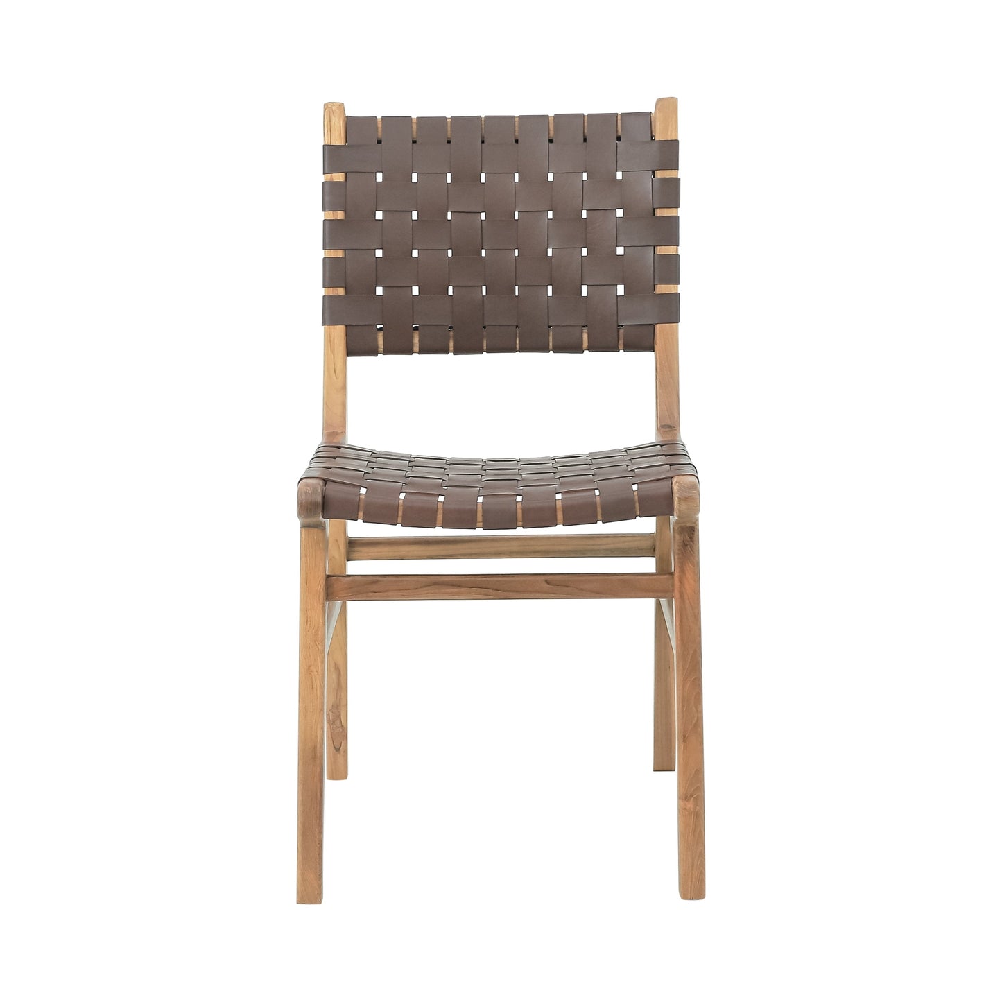 Gatlin Solid Teak Wood and Leather Woven Dining Chair
